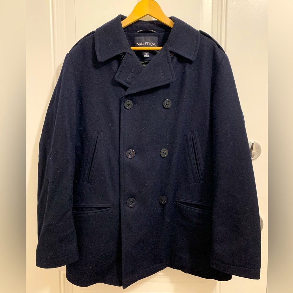 Nautica Navy Blue Pea Coat. Size Large